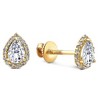 Pompeii3 1/2Ct Pear Shape Halo Screw Back Diamond Studs White or Yellow Gold Earrings - 2 of 3