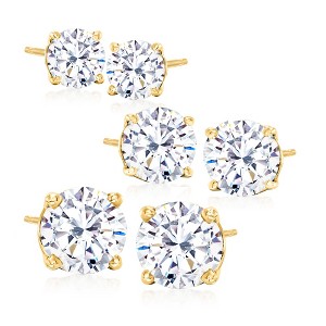 Ross-Simons 6.00 ct. t.w. CZ Jewelry Set: 3 Pairs Of Stud Earrings in 14kt Yellow Gold - 1 of 4