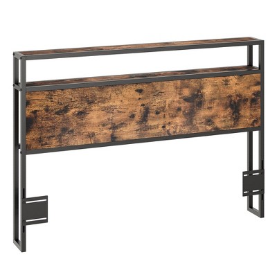 Headboard with 2 Outlets, LED Lights and USB Ports, Adjustable Height, Storage Rack, Sturdy and Stable, Easy Assembly, Rustic Brown and Black