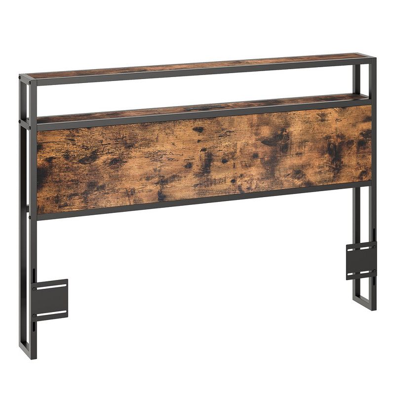 Headboard with 2 Outlets, LED Lights and USB Ports, Adjustable Height, Storage Rack, Sturdy and Stable, Easy Assembly, Rustic Brown and Black, 1 of 9