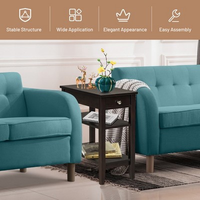 Espresso Brown 3-Tier Wood Side End Table with Drawer