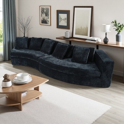 115.7" Chenille Curved Modular Sectional Sofa with 5 Pillows