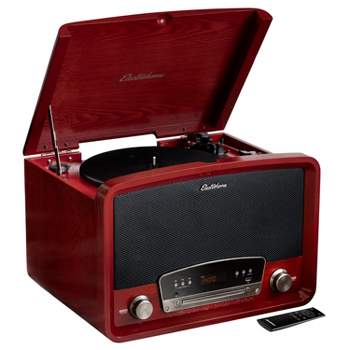 Electrohome Kingston Vintage Vinyl Record Player Stereo System - Turntable, Bluetooth, Radio, CD, Aux, USB, Vinyl to MP3 - Cherry