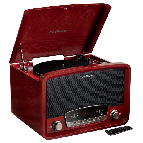 Electrohome Kingston Vintage Vinyl - Player Turntable, Radio, Cherry System Usb, Bluetooth, Stereo Aux, Target Record Cd, To : - Mp3 Vinyl