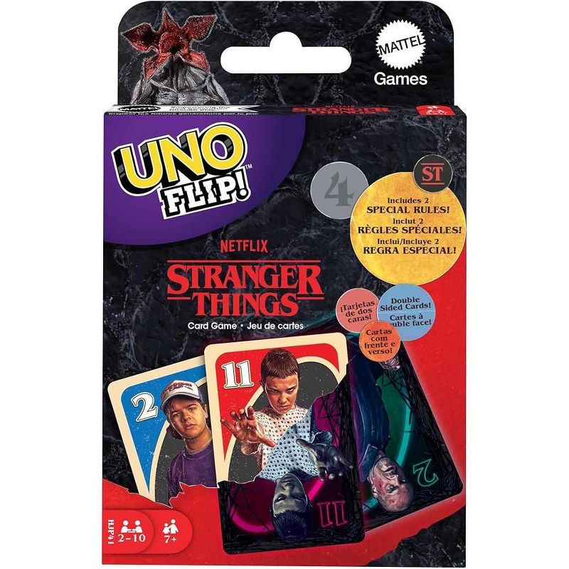 UNO FLIP! STRANGER THINGS Card Game with Double-Sided Deck Collectible Gift for Kid, Family & Adult Game Nights, 2 to 10 Players, 1 of 7
