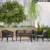 Emma and Oliver Black & Gray Woven All-Weather Four-Piece Conversation Set with Cushions & Metal Coffee Table for Porch, Backyard and Patio - 2 of 4