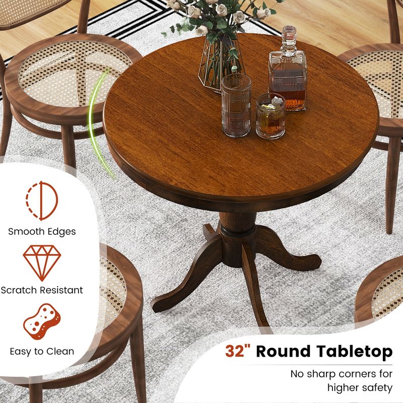 Tangkula 32" Round Pedestal Dining Table Kitchen Dining Room Walnut, 5 of 9