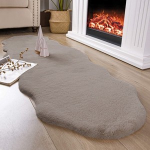 Home Mart Goods Taupe Faux Rabbit Fur Fuzzy Soft Fluffy Plush Cozy Shaggy Area Rug - 1 of 4
