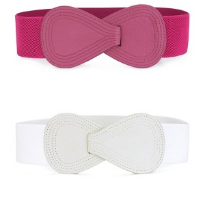 Allegra K Women's Stretchy 8-shaped Faux Leather Elastic Dress Waist Belts 2 Pcs - 1 of 4
