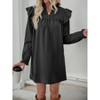 Women's Long Sleeve Loose Stand Collar Ruffle Trim Shift Dress, Casual Flowy Dress for Daily & Weekend Wear - 2 of 4