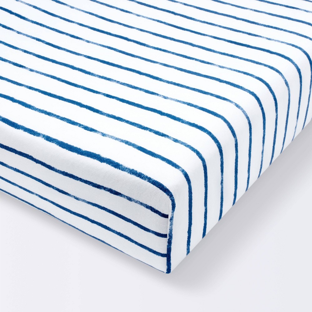 Photos - Bed Linen Polyester Rayon Fitted Crib Sheet - Navy Blue Vertical Stripe - Cloud Isla