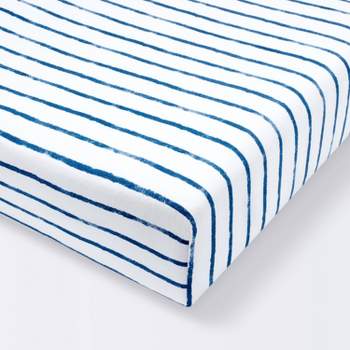 Polyester Rayon Fitted Crib Sheet - Navy Blue Vertical Stripe - Cloud Island™