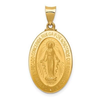 Black Bow Jewelry 14k Yellow Gold Hollow Spanish Miraculous Medal Pendant, 16 x 32mm