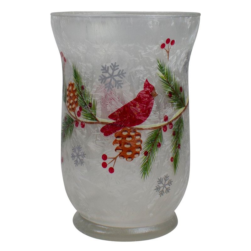 Northlight 4" Hand Painted Christmas Cardinal and Pine Flameless Glass Candle Holder, 1 of 6