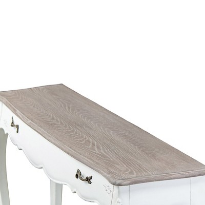 Distressed White and Natural Wood Console Table with Storage