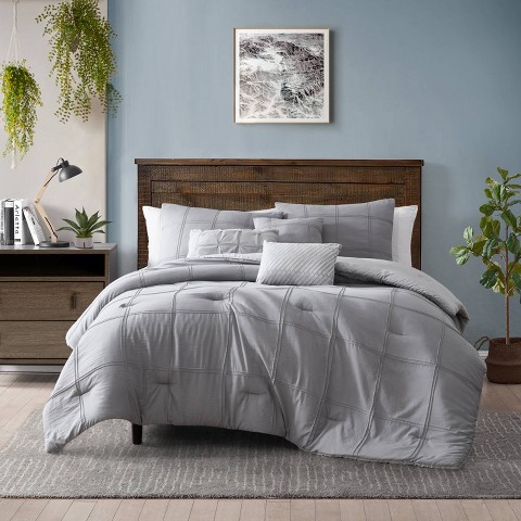 Geneva Home Fashion 6pc Queen Femi Enzyme Washed Embroidered Comforter Set Gray/White - Geneva Home Fashion: Microfiber Bedding Sets with Decorative Pillows