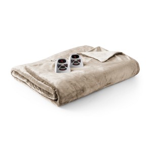 Twin Velour with Sherpa Electric Warming Blanket Linen- Biddeford Blankets