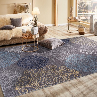 Gray and Blue Tufted Synthetic Rectangular Area Rug