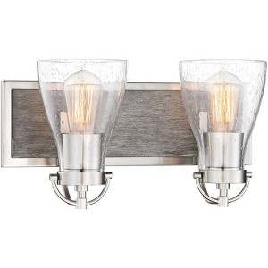Minka Lavery Industrial Wall Light Sconce Nickel Shale Wood Hardwired 15 1/2" 2-Light Fixture Clear Seeded Glass Shade for Bedroom - 1 of 3