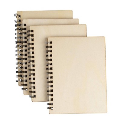 4-Pack Spiral Notebooks Journal with Wooden Hardcover, A6 Blank Sketch Book Pad, 4.5" x 5.8"