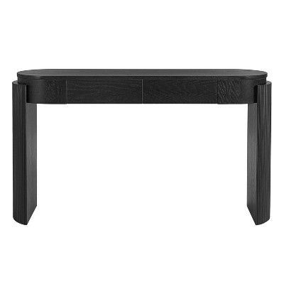 Luxystar Console Table with Natural Wood Grain Finish, Oval Top and 2 Drawers for Entryway and Living Room, Black