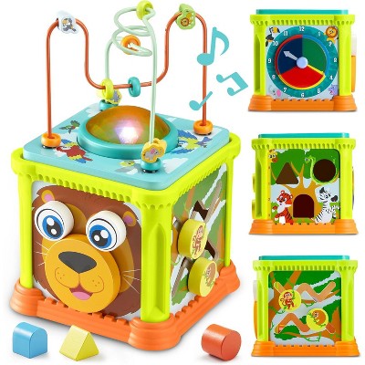 JOYFY Wooden Activity Cube, Jungle-Themed Montessori Toys, Educational Learning Toys for Toddlers 1 Year Old, Christmas Birthday Gift for Boys Girls