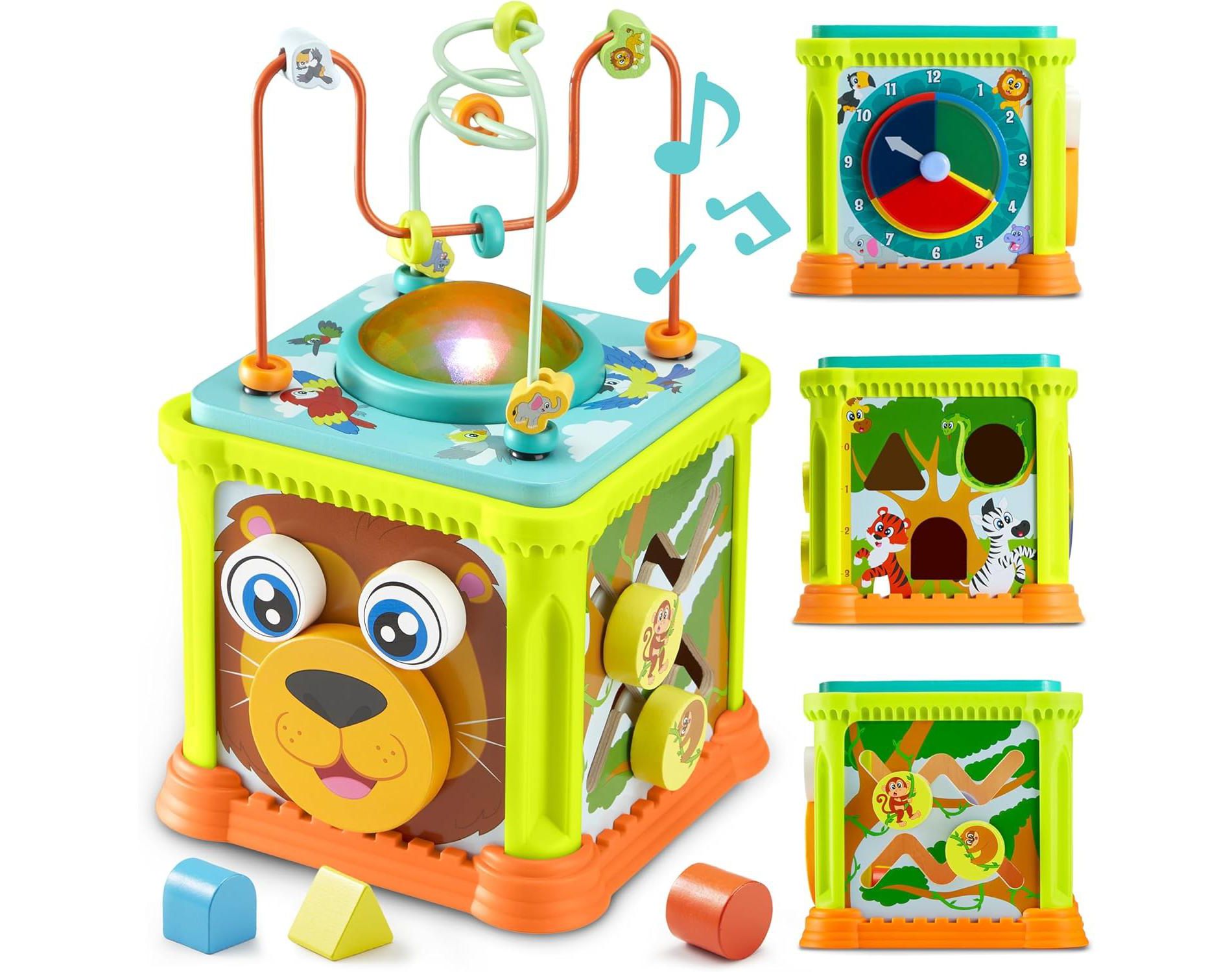 Joyfy Montessori Toys for Toddlers Jungle Wooden Activity Cube Baby Learning Toys  Educational Toy Birthday Gift for 1 2 3 Year Old Boys Girls Kids