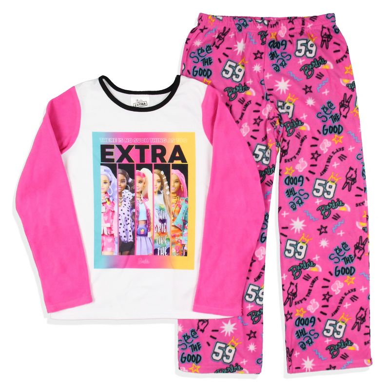 Barbie Girls No Such Thing As Too Extra Fleece 2 Piece Pajama Set, 1 of 7