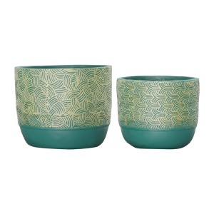 Sagebrook Home 13" Wide 2pc Swirl Polyresin Planters Green/Gold, Rust-Resistant, Indoor/Outdoor Use, Hand-Painted Finish: No Assembly - 1 of 4