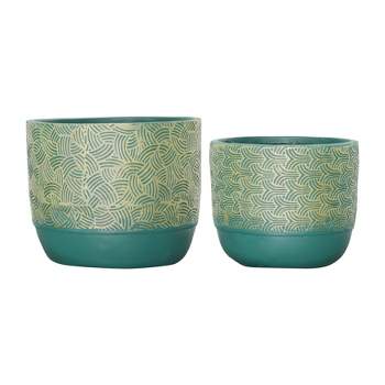 Sagebrook Home 13" Wide 2pc Swirl Polyresin Planters Green/Gold, Rust-Resistant, Indoor/Outdoor Use, Hand-Painted Finish