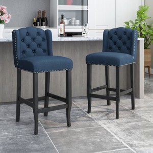 31" Upholstered Counter Bar Stools Set of 2 with Tufted Wingback,Nailhead Trim & Solid Wood Legs for Bar Kitchen Island-Baofuwish - 1 of 4