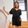 Women's Black V-Neck Top & Tie Waist Shorts Pajama Set - Cupshe - 2 of 4