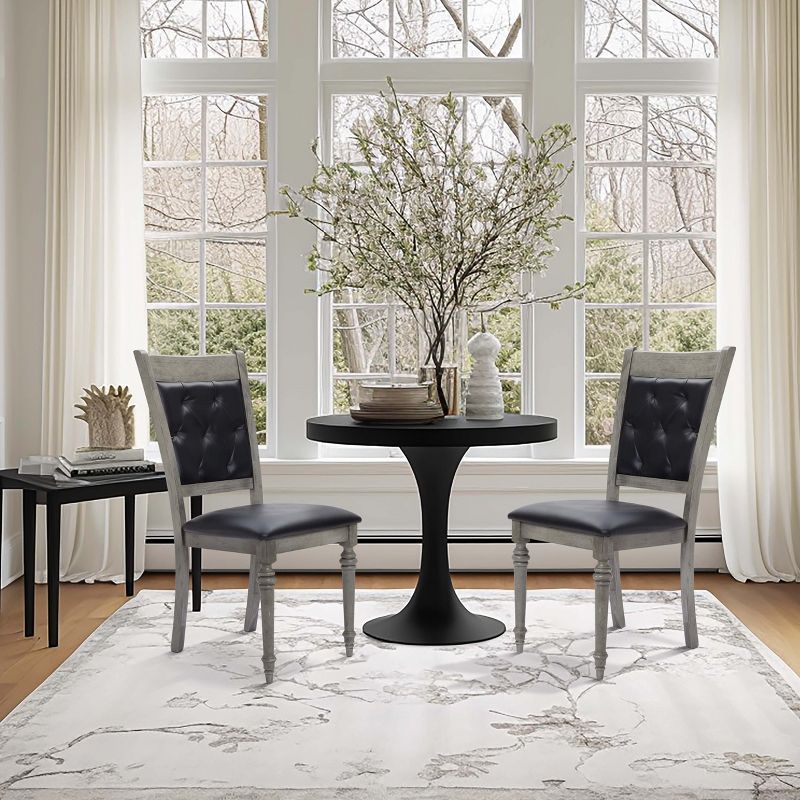 LuxenHome Set of 2 Gray Rubberwood and Upholstered Black Dining Chair, 2 of 5
