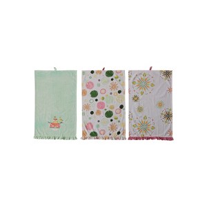 Storied Home Cotton Printed Tea Towel with Snowflakes/Snowman, Ruffle and Loop, Multicolor, Set of 3 - 1 of 1