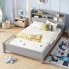 Full Size Platform Bed with Bookcase Headboard, Bed with LED Motion Sensor Light and Safety Guardrails, Slatted Pine Wood Frame Bed-Baofuwish - 2 of 4