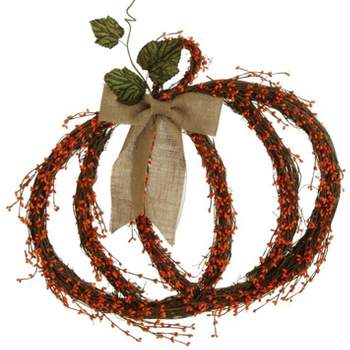 Raz Imports 25" Brown and Orange Twig Pumpkin with Burlap Bow Autumn Wall Decoration