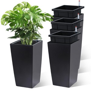 4 pcs 16" Tall Planter, Heavy Duty High Front Porch Tall Planter, Drainage Holes Water Level Monitor Inner Bucket, Automatic Watering, Tree, White - 1 of 4