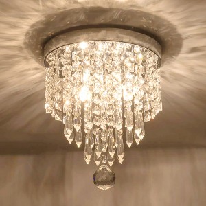 DORESshop 9 in. 2-Light Modern Crystal Kitchen Chandelier Ceiling Light,Chrome Crystal Raindrop Flush Mount for Hallway, Bedroom - 1 of 4