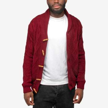 X RAY Men's Faux Shearling Shawl Collar Cable Knit Cardigan Sweater