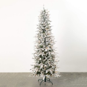 7' Sullivans Lit Slim Flocked Christmas Tree, Green - 1 of 4