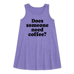 Girls' - Instant Message - Does Someone Need Coffee Graphic Sleeveless Aline Dress - 1 of 4