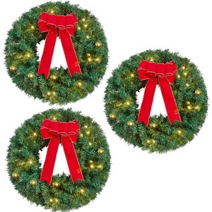 Joyfy 3 Pcs 19 Inch Pre-lit Christmas Wreath, Battery Operated Christmas Wreath Decorative Christmas Balls Hanging Ornament - 1 of 4