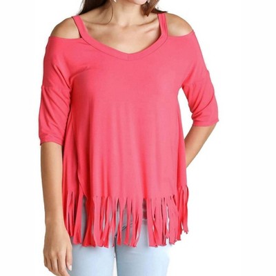 Women's Cold Shoulder Fringe Top - umgee