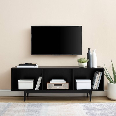 Mid-Century Modern Large Black Wood Record Storage Console