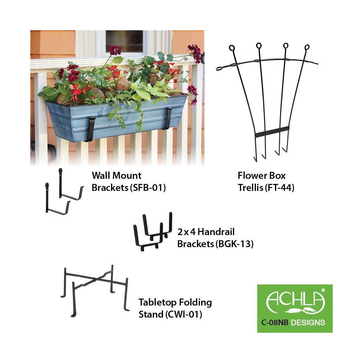 ACHLA Designs 22" Wide Rectangular Galvanized Steel Planter Box with Clamp-On Brackets Nantucket Blue: Outdoor/Indoor, No Assembly Required - thumbnail 4