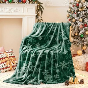Lomsoe Green Snowflake Flannel Throw Blanket, Winter Holiday Decorative Blankets, Super Soft Cozy Throw Blankets for Home Sofa Couch - 1 of 4