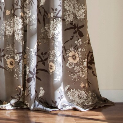 Gray Floral Blackout Polyester Rod Pocket Window Panel Set
