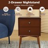 Costway 2PCS Nightstand Mid-Century End Side Table 2 Drawer Rubber Wood Legs Living Room - 4 of 4