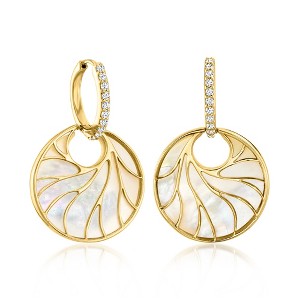 Ross-Simons Mother-Of-Pearl and .40 ct. t.w. White Topaz Circle Hoop Drop Earrings in 18kt Gold Over Sterling - 1 of 4