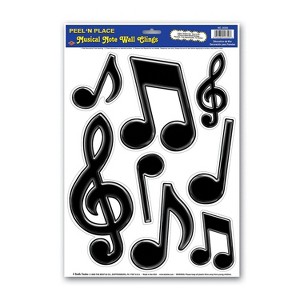 Beistle 12" x 17" Musical Notes Peel 'N Place Sticker; Black 32/Pack 54350 - 1 of 1
